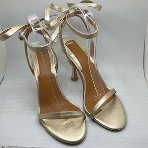 Jaggar The Label Gold Heels Ankle Wrap Bow Size 39 or US Size 8